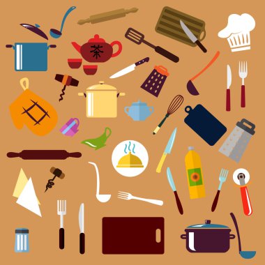 Kitchen utensil and cookware flat icons