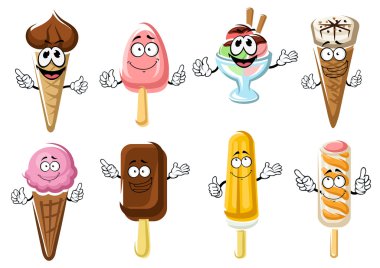 Ice cream cones, popsicles and sundae
