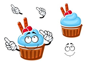 Cupcake with cream, cranberries and waffle