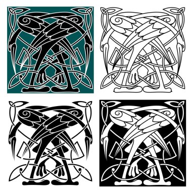 Celtic birds ornament with herons
