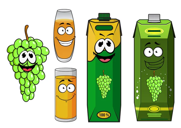 Grape juice packs, fruit and glasses — Stok Vektör