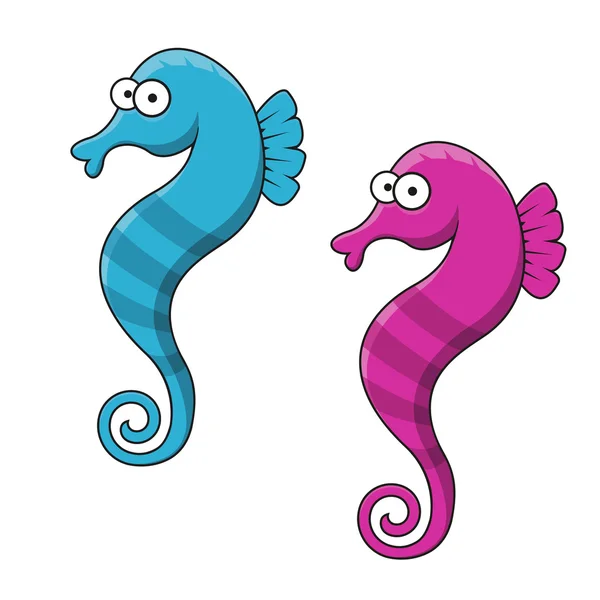 Cartoon striped blue and pink seahorse fishes — Stock Vector