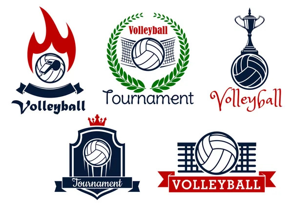 Volleyball sport game icons and symbols — Stok Vektör