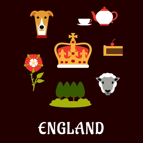 Inglaterra símbolos tradicionais ícones planos —  Vetores de Stock