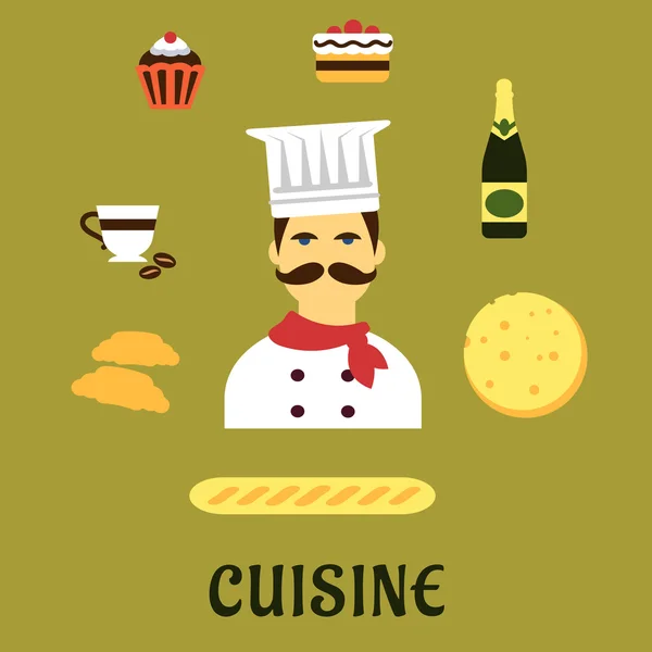 French national cuisine flat icons — стоковий вектор