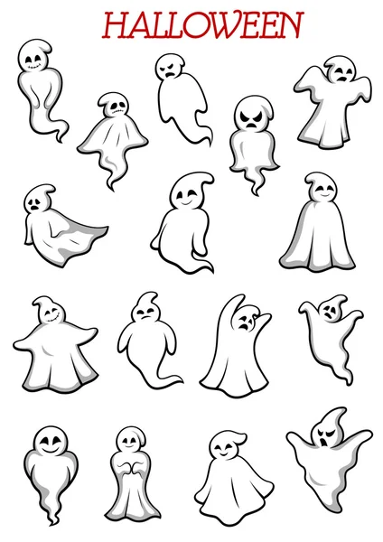 Eerie flying Halloween ghosts and monsters — 图库矢量图片