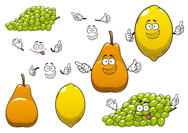 Lemon, green grape and pear fruits — Stok Vektör