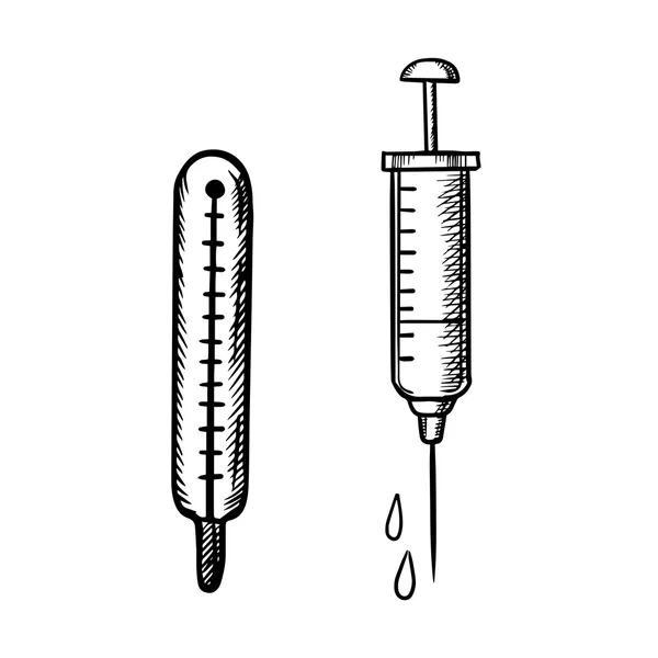 Medical thermometer and syringe icons — Stok Vektör