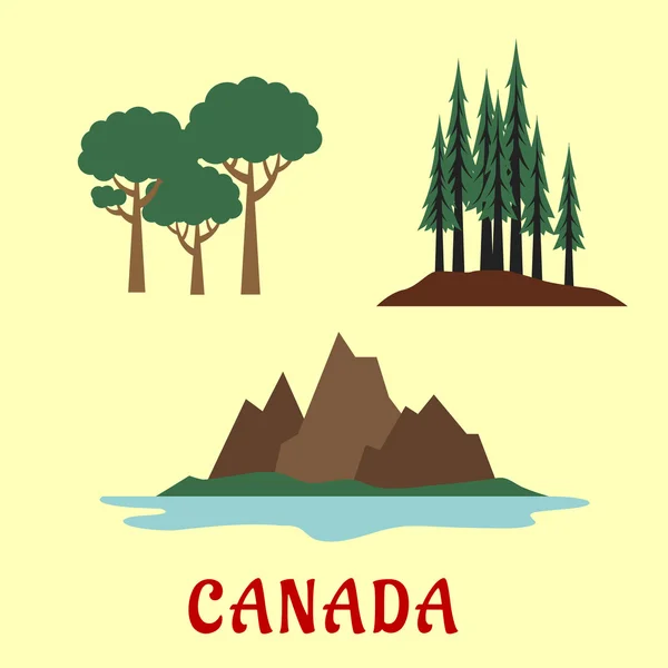 Canadian nature and landscape flat icons — Stock Vector