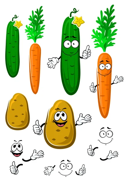 Zanahoria, pepino y patatas — Vector de stock