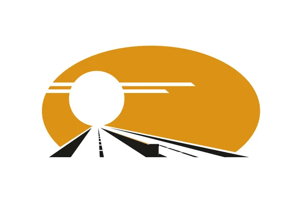 Icon of highway with golden sunset sky — ストックベクタ