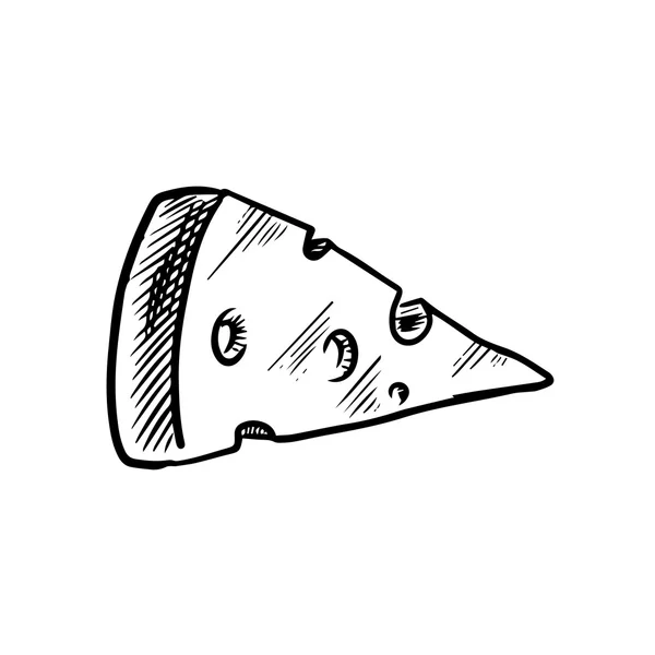 Boceto de rebanada de queso con agujeros — Vector de stock