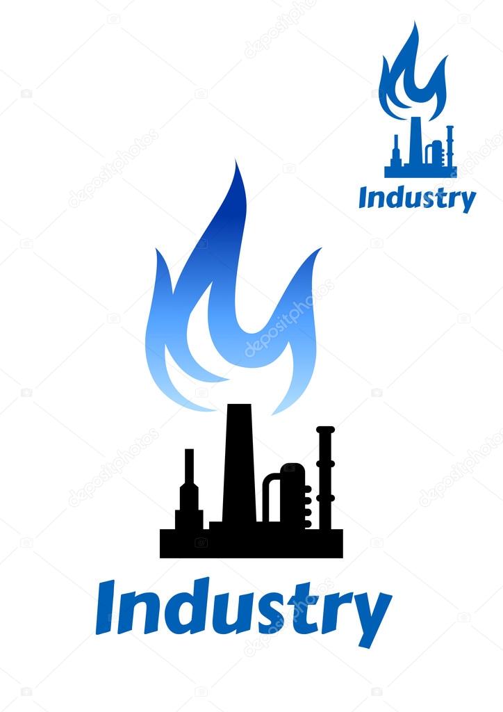 Industrial plant icon with blue flame