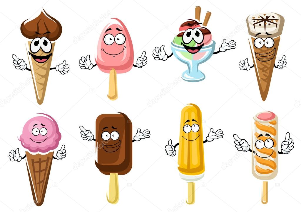  Conos de helado, paletas heladas y sundae Ilustración de stock de ©Seamartini
