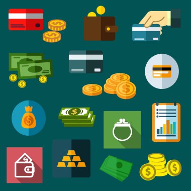 Finance, business and money flat icons