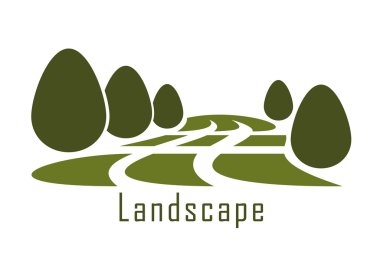 Park landscape icon with lawn and bushes