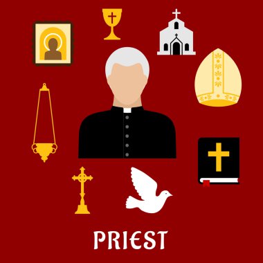 Priest and religious flat icons or symbols