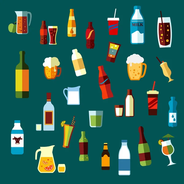 Bebidas, cócteles y bebidas iconos planos — Vector de stock