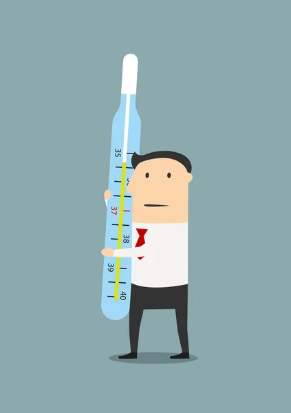 Businessman with huge mercury thermometer — Stockvector