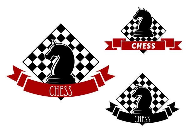 Schachspiel-Ikonen mit Pferd und Schachbrett — Stockvektor