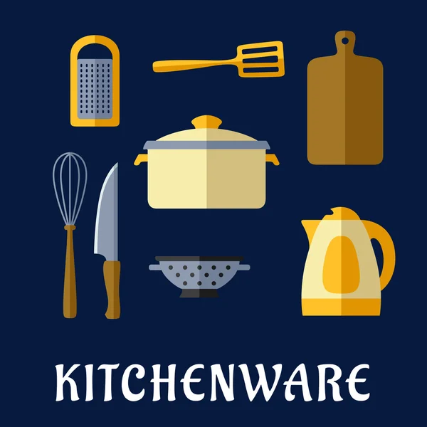 Kitchenware and utensil isolated flat icons — Wektor stockowy