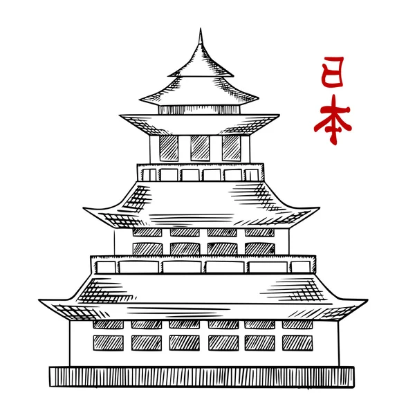 Esbozo de torre de pagoda vieja japonesa — Vector de stock