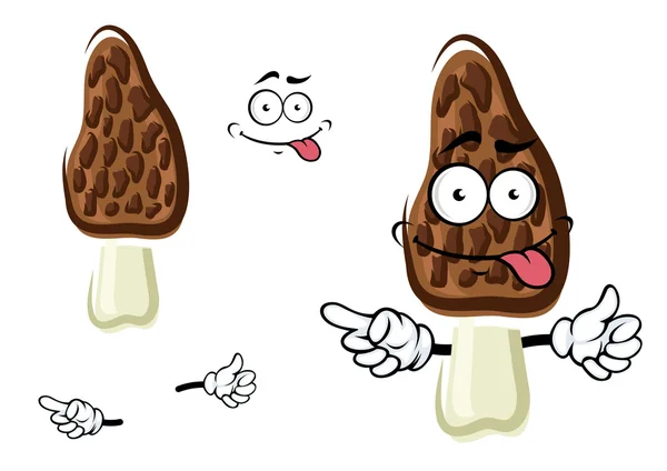 Cartoon black morel mushroom character — Stok Vektör