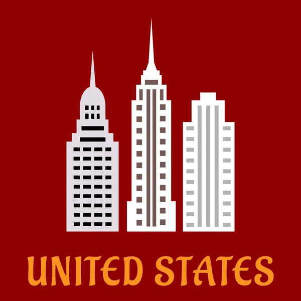 High american skyscrapers flat icons — Stockový vektor