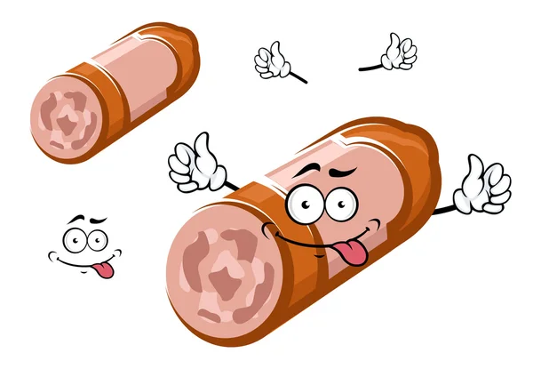 Cartoon mortadella salsiccia bastone personaggio — Vettoriale Stock