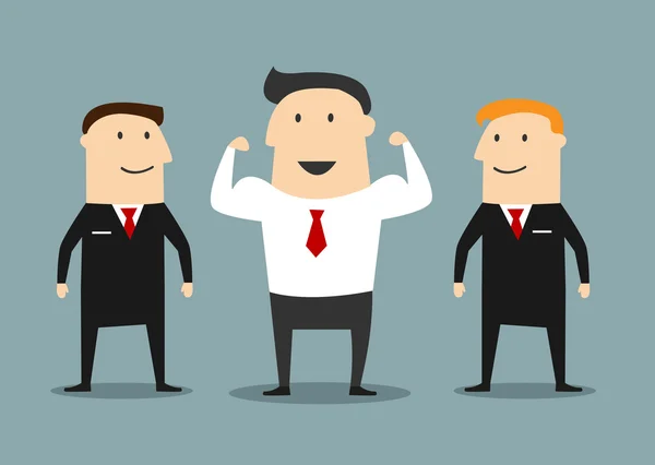 Cartoon powerful businessman with bodyguards — Stockvector