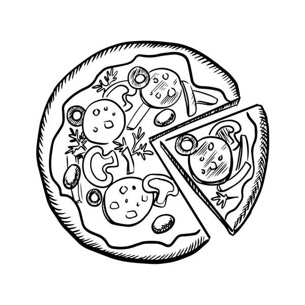 Pizza de comida rápida con salami y verduras — Vector de stock
