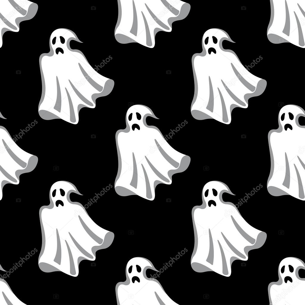 Seamless pattern of white Halloween ghosts
