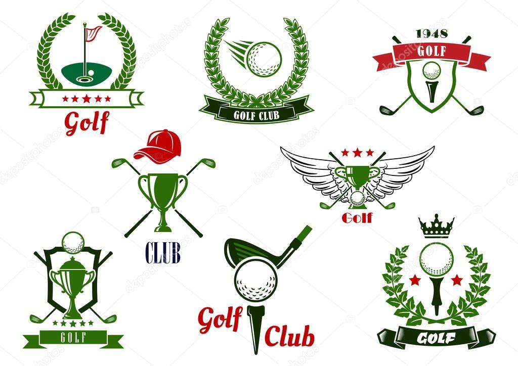 Golf club emblems and icons with game items