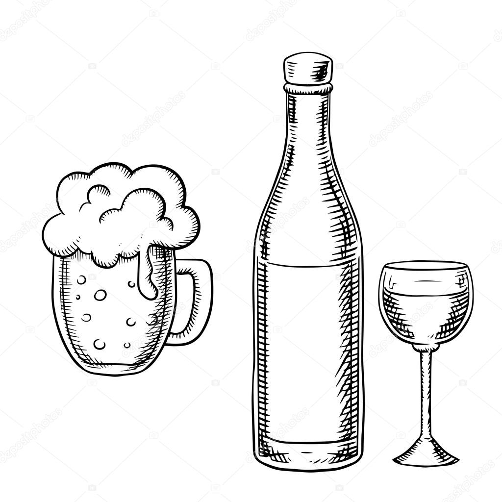 Wine glass, bottle and beer tankard — Stock Vector © Seamartini 84329510