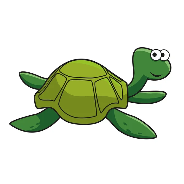 Cartoon leende grön havssköldpadda karaktär — Stock vektor