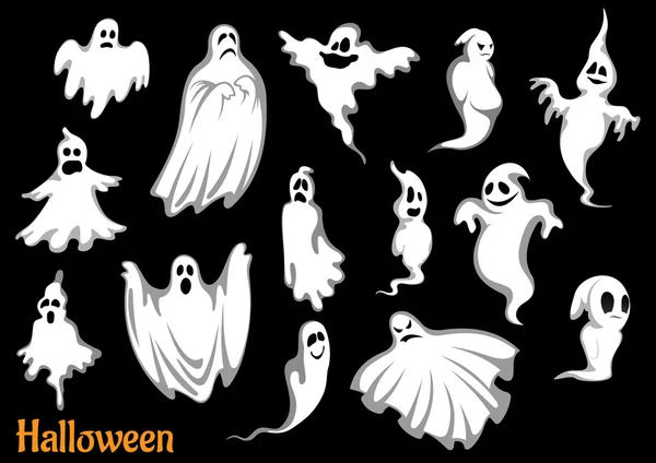 Eerie flying Halloween ghosts and monsters — 图库矢量图片