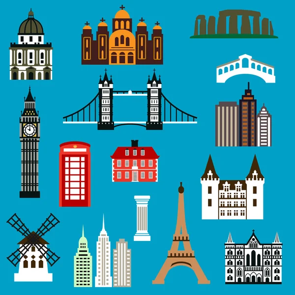 World travel landmark flat icons — Stok Vektör