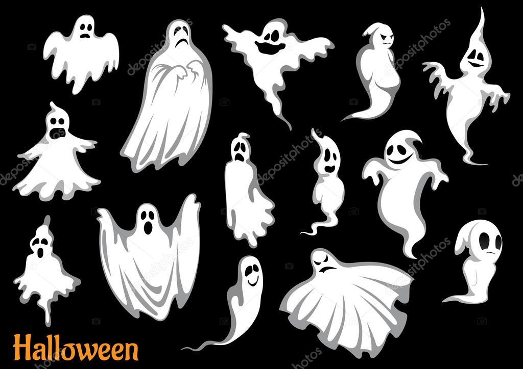 Eerie flying Halloween ghosts and monsters