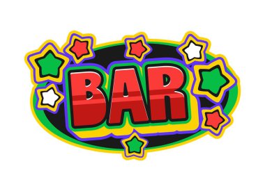 Kumarhane kumar makinesi bar sembolü Y2K moda çıkartması veya retro sembol. Kumar ikramiyesi 60 'ların vektör çıkartması, oyun talihi retro etiketi. Yeşil ve kırmızı yıldızlı kumarhane şans yaması, bar işareti