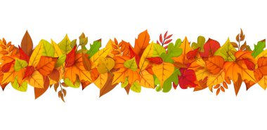 Autumn border with season falling leaves. Cartoon vector fall garland, seasonal festive arrangement of natural elements for banners, invitations, or holiday events. Horizontal herbal divider or frame