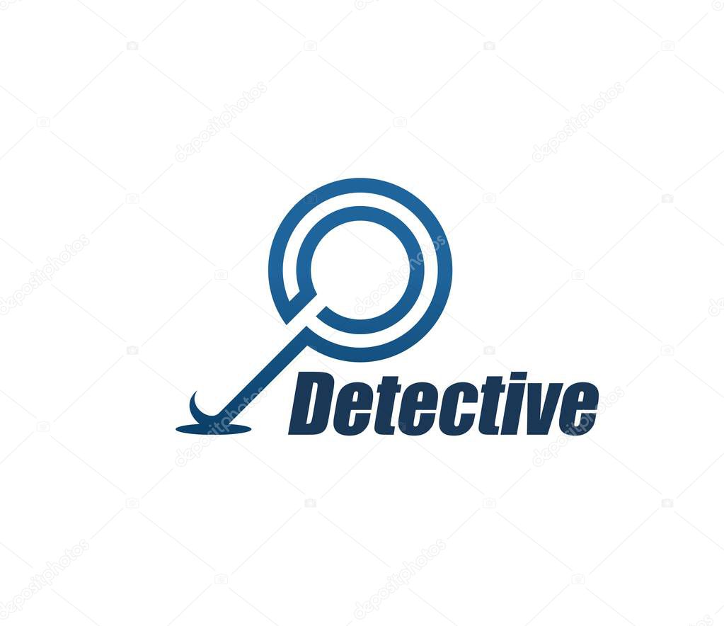Police detective investigator icon or badge. Private detective symbol, police inspector graphic vector sign. Security agency investigator company icon or emblem with abstract magnifying glass