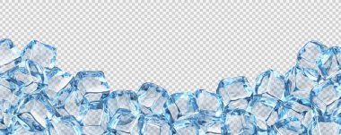 Kristal buz blokları çerçeveli gerçekçi buz küpleri, şeffaf vektör. Buz küpleri soğuk soğuk su serin dokusu ve şeffaf arkaplanda parlak buz küpleri.