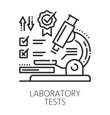 Kaliteli laboratuvar denetim çizgisi simgesi veya simgesi. Fabrika denetim piktogramı, üretim denetim denetleme ana hatları işareti. Laboratuar mikroskoplu kalite onay sembolü veya simgesi