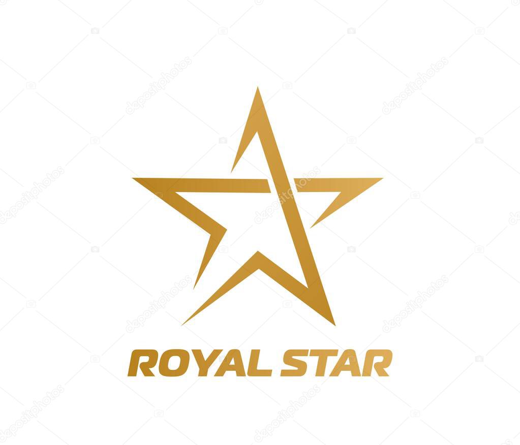 Royal golden star geometric icon or sign. Company identity geometric emblem, brand star luxury vector icon. Business success abstract sign or sport team leadership award graphic symbol