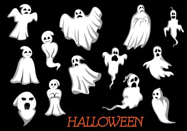 White flying Halloween monsters and ghosts clipart