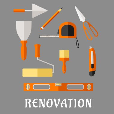Construction and renovation tools flat icons