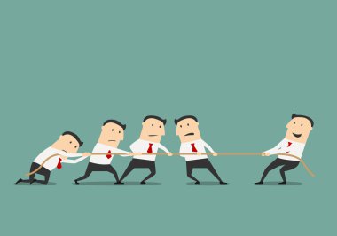 Businessman tug of war with group