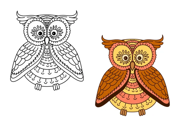 Cartoon brown owl bird with striped body — Stockový vektor