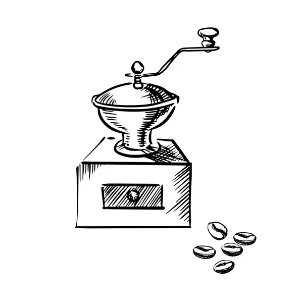 Coffee mill grinder with coffee beans — Stok Vektör