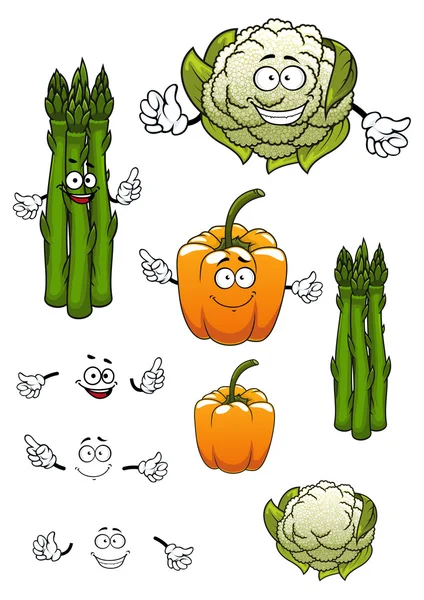 Cartoon asparagus, cauliflower and bell pepper — Stockový vektor